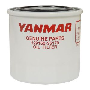 Yanmar 129150-35170 genuine parts spin-on lube oil filter, white canister with red Yanmar branding