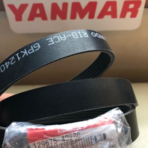 Genuine Yanmar 129675-42280 V-ribbed drive belt with its parts label, marked Mitsuboshi RIB-ACE