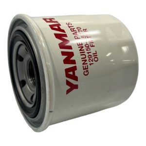 Yanmar 129150-35170 genuine parts spin-on lube oil filter, white canister with red Yanmar branding